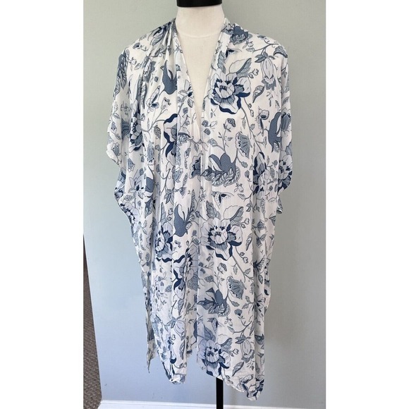 Loft Tops - LOFT Open Front Kimono Womens XS S Blue Floral Wrap Beach Cruise Cover Up